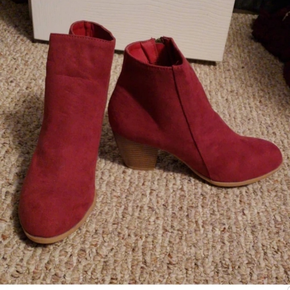 Red suede booties